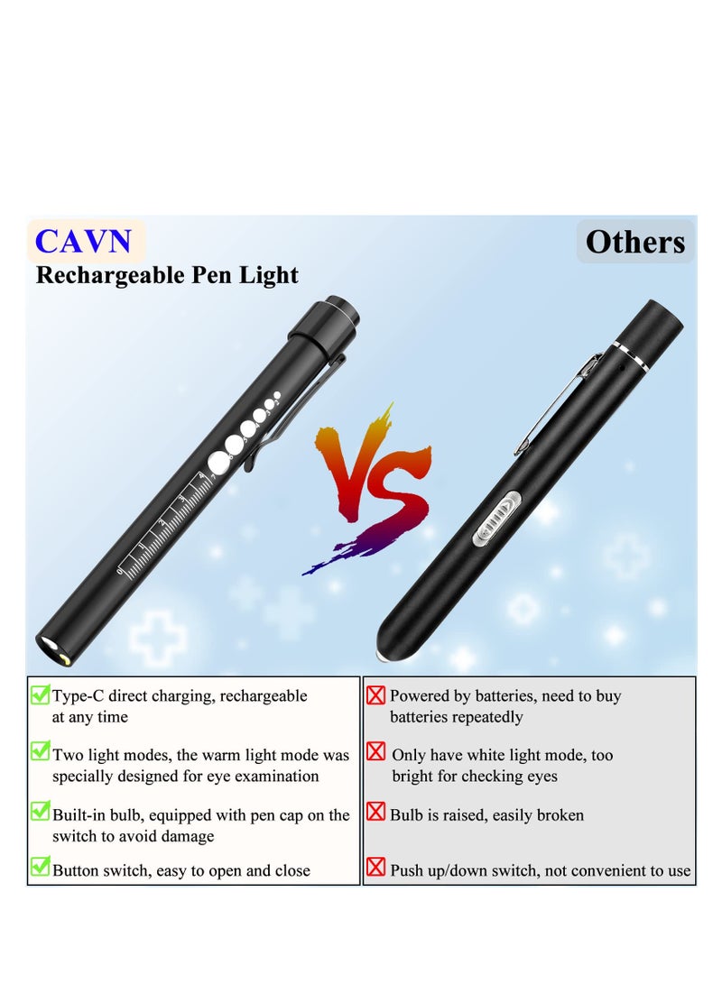 SYOSI Rechargeable Pen Light with Pupil Gauge LED Penlights for Nurses Doctors, Warm/White Light, USB Rechargeable Medical Penlight Gifts for Nurses Nursing Student (Black) - Image 5