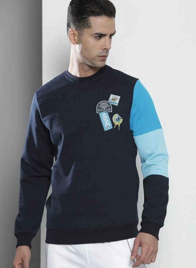 The Indian Garage Co Men Regular Fit Colourblocked Crew Neck Full Sleeves Sweatshirt