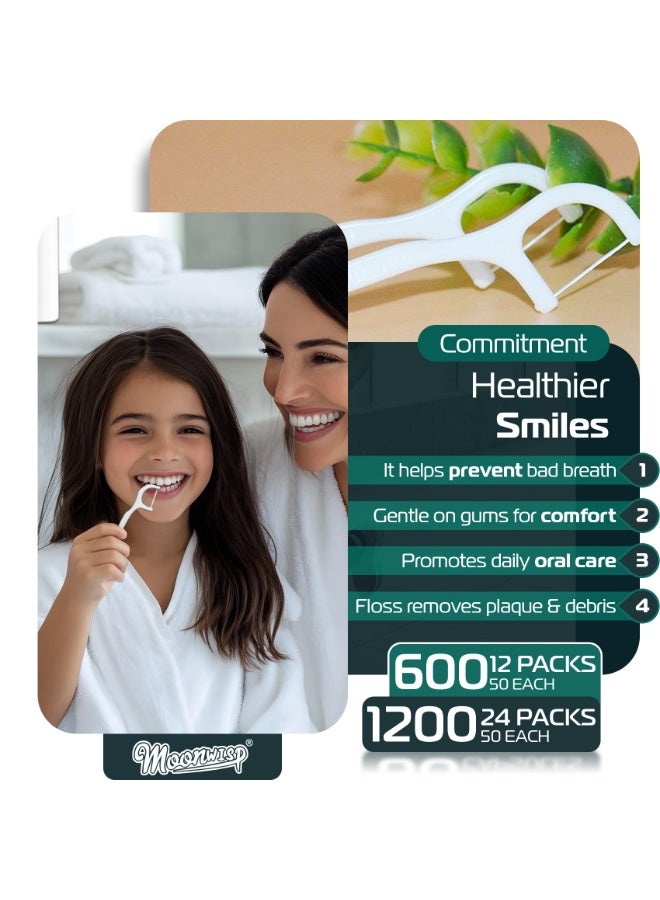 Moonwisp Dental Floss Picks - 1200 Pcs (24 Packs, 50 Each) - Dental Floss Toothpicks for Teeth Cleaning, Easy Grip Flosser for Fresh Breath - Image 4