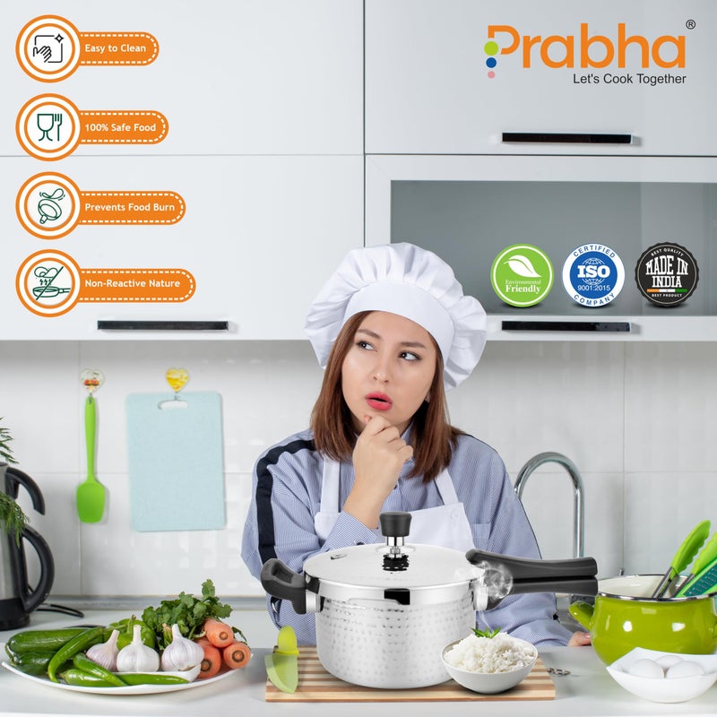 Prabha Stainless Steel Tri-Ply Whizz Pressure Cooker Hammered - 1.5L Capacity, Fast Cooking, Stylish & Modern Design - Image 5