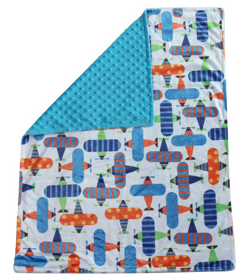 Snuggle Stuffs Unisex Baby Reversible Minky Dot Stroller Blanket (Choose Color) (Airplane/Turquoise) - Image 3