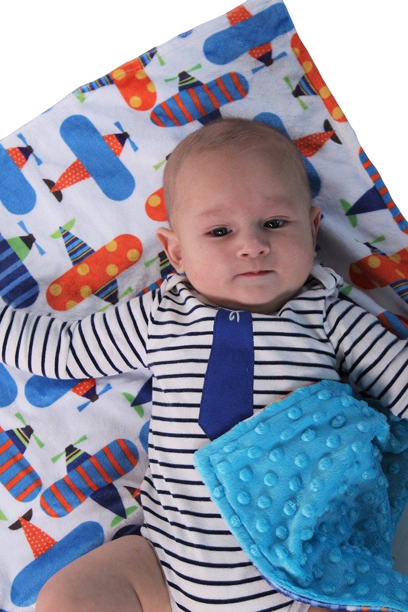 Snuggle Stuffs Unisex Baby Reversible Minky Dot Stroller Blanket (Choose Color) (Airplane/Turquoise) - Image 4