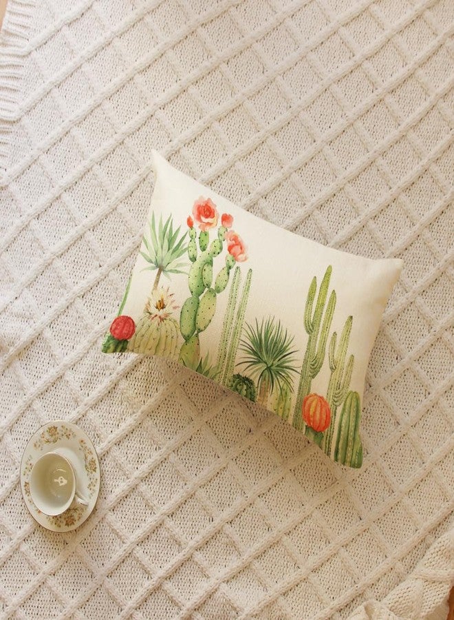 Ogiselestyle Watercolor Cactus Summer Throw Pillow Cover, 12 x 20 Inch Spring Floral Cushion Case Decoration for Sofa Couch - Image 2