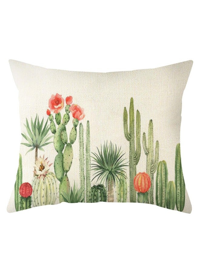 Ogiselestyle Watercolor Cactus Summer Throw Pillow Cover, 12 x 20 Inch Spring Floral Cushion Case Decoration for Sofa Couch - Image 1