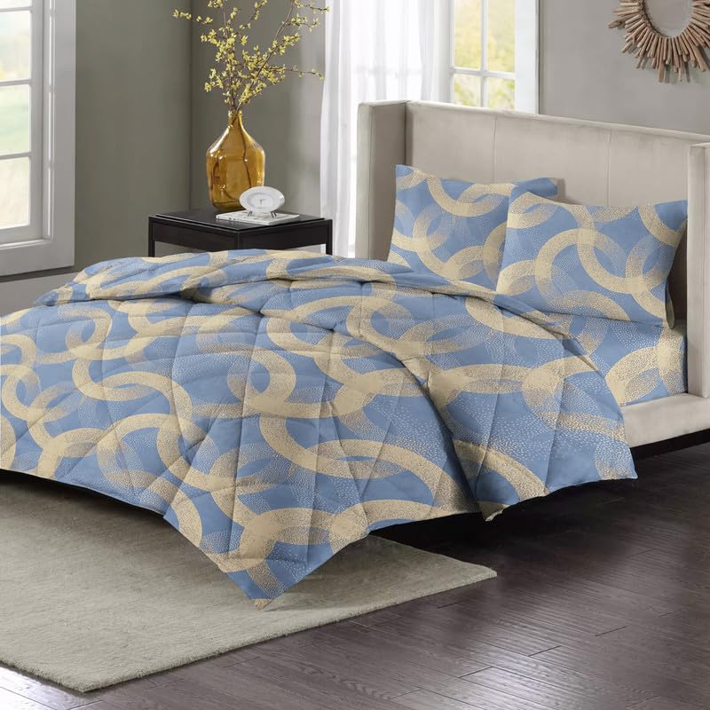 BSB HOME BSB HOME Style Super Soft Glace Cotton King Size AC Comforter Wedding Gift Set (with Bag) for Double Bed with 1 Flat Bedsheet and 2 Pillow Cover Pastel Colours Beige & Grey (4PC Comforter Set)  - Image 3