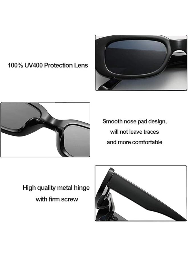 Sunglasses For Women Men Vintage Square Frame   Protection Narrow Fashion Eyewear, Black, One Size - Image 3