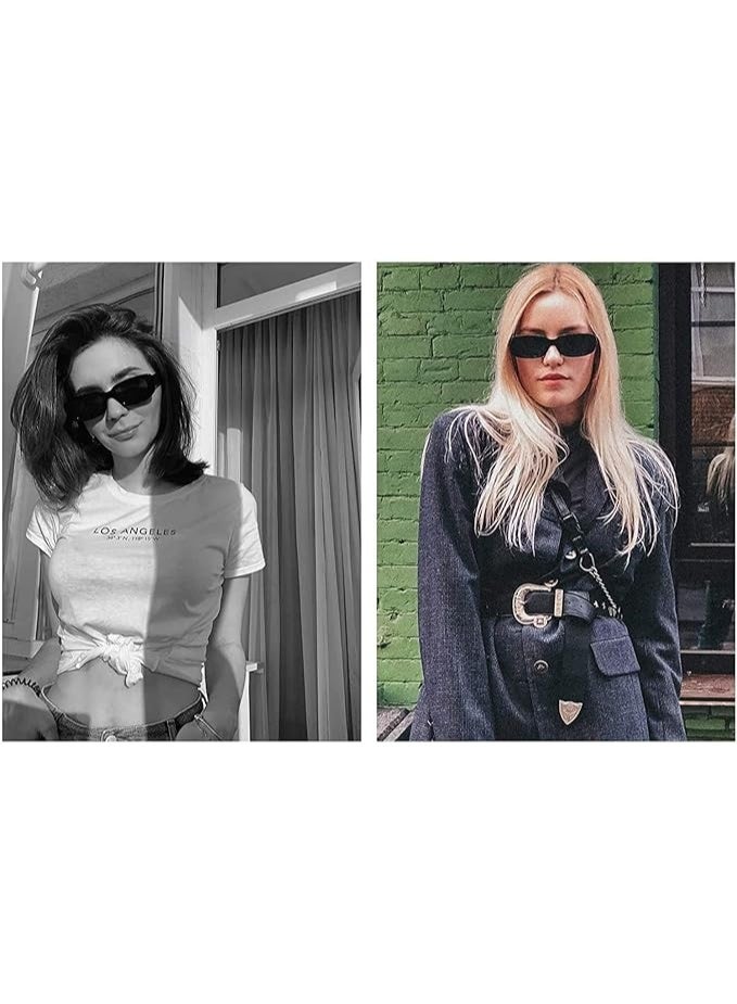Sunglasses For Women Men Vintage Square Frame   Protection Narrow Fashion Eyewear, Black, One Size - Image 5