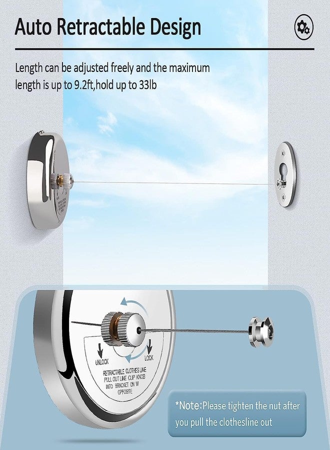Bletilla Stainless Steel Retractable Adjustable Clothesline, Lockable Hanging Washing Line, Cloth Line Laundry Drying Rope for Indoor/Outdoor/Balcony (Silver), 1 Count - Image 5