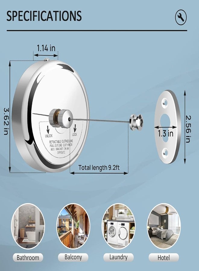 Bletilla Stainless Steel Retractable Adjustable Clothesline, Lockable Hanging Washing Line, Cloth Line Laundry Drying Rope for Indoor/Outdoor/Balcony (Silver), 1 Count - Image 4