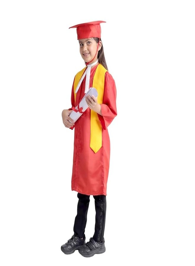 Desi Andaaz Kids Convocation Dress Graduation Gown and Cap Set | Breathable Polyester | Ideal for School, Nursery & Kindergarten Graduation(Red With Yellow Sash)(9-11 Y) - Image 2
