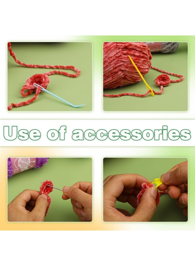 سونسر 6 قطع من خيوط الشنيل الناعمة السميكة للكروشيه، خيوط ناعمة ودافئة للأطفال للحيكة والكروشيه، بطانية DIY Craft Amigurumi Pack مع إكسسوارات الكروشيه A - Image 5