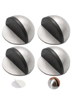 GUDOO 4Pcs Self Adhesive Floor Door Stoppers Stainless Steel Door Stopper Polished Oval Half Moon with Glues for Protect of Wall Hard Floor Glass Door for Home School Office Floor Silver  - Image 1