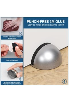GUDOO 4Pcs Self Adhesive Floor Door Stoppers Stainless Steel Door Stopper Polished Oval Half Moon with Glues for Protect of Wall Hard Floor Glass Door for Home School Office Floor Silver  - Image 2