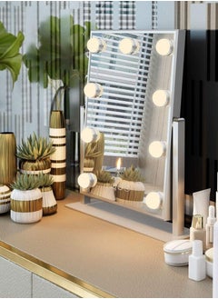 Hollywood Style Lighted Vanity Mirror, 40 x 32 cm, with 3 Color Settings, Dimmable Touch Button, 9 LED Bulbs, Adjustable Brightness, LED Lighted Cosmetic Mirror for Dressing Table, Bedroom, Bathroom, Professional Makeup Mirror, Elegant Hollywood Glam Mirror, Modern Home Décor, Vanity Mirror - pzsku/ZCB908219486456890287Z/45/_/1737620275/ecbc6007-3d83-49d5-b594-77ad10986407