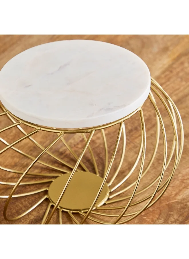 Home Box Willow Marble Cake Stand with Metal Stand - 30x30x19.5 cm