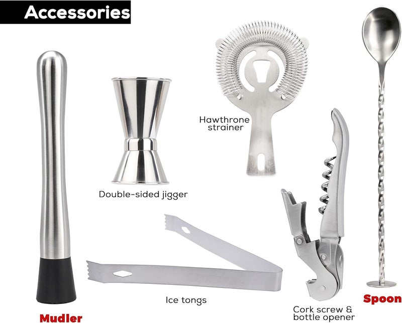MIBRU Stainless Steel Cocktail Shaker Set with Wooden Base - Image 3