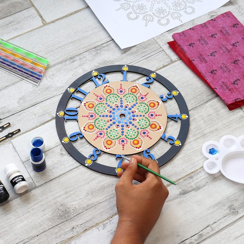 SOLOBOLO Dot Mandala Painting Kit | Craft Kit for Girls 9-12 |Dot Mandala Art Kit on Wall Clock |Gifts for Girls Age 10-12 | MDF Cutouts for Art and Craft 12 Inch Wall Clock | Pack of 2 Sets - Image 3