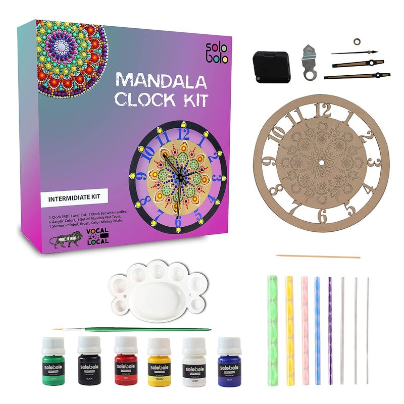SOLOBOLO Dot Mandala Painting Kit | Craft Kit for Girls 9-12 |Dot Mandala Art Kit on Wall Clock |Gifts for Girls Age 10-12 | MDF Cutouts for Art and Craft 12 Inch Wall Clock | Pack of 2 Sets - Image 2