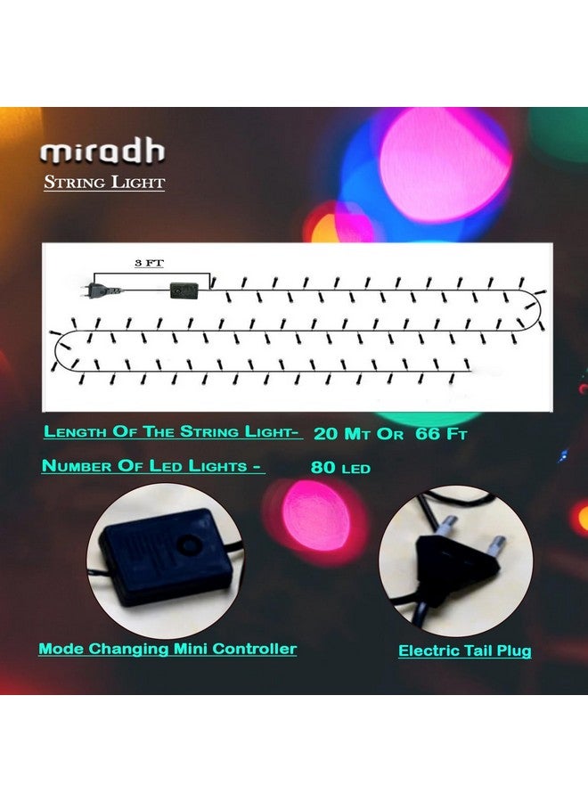 MIRADH ميرا 20م 80 ضوء LED خارجي مزخرف 8 أوضاع أضواء ديوالي للزينة للمنزل، أضواء لتزيين ديوالي، أضواء LED لتزيين المنزل، أضواء شريط LED (متعددة الألوان) - Image 2