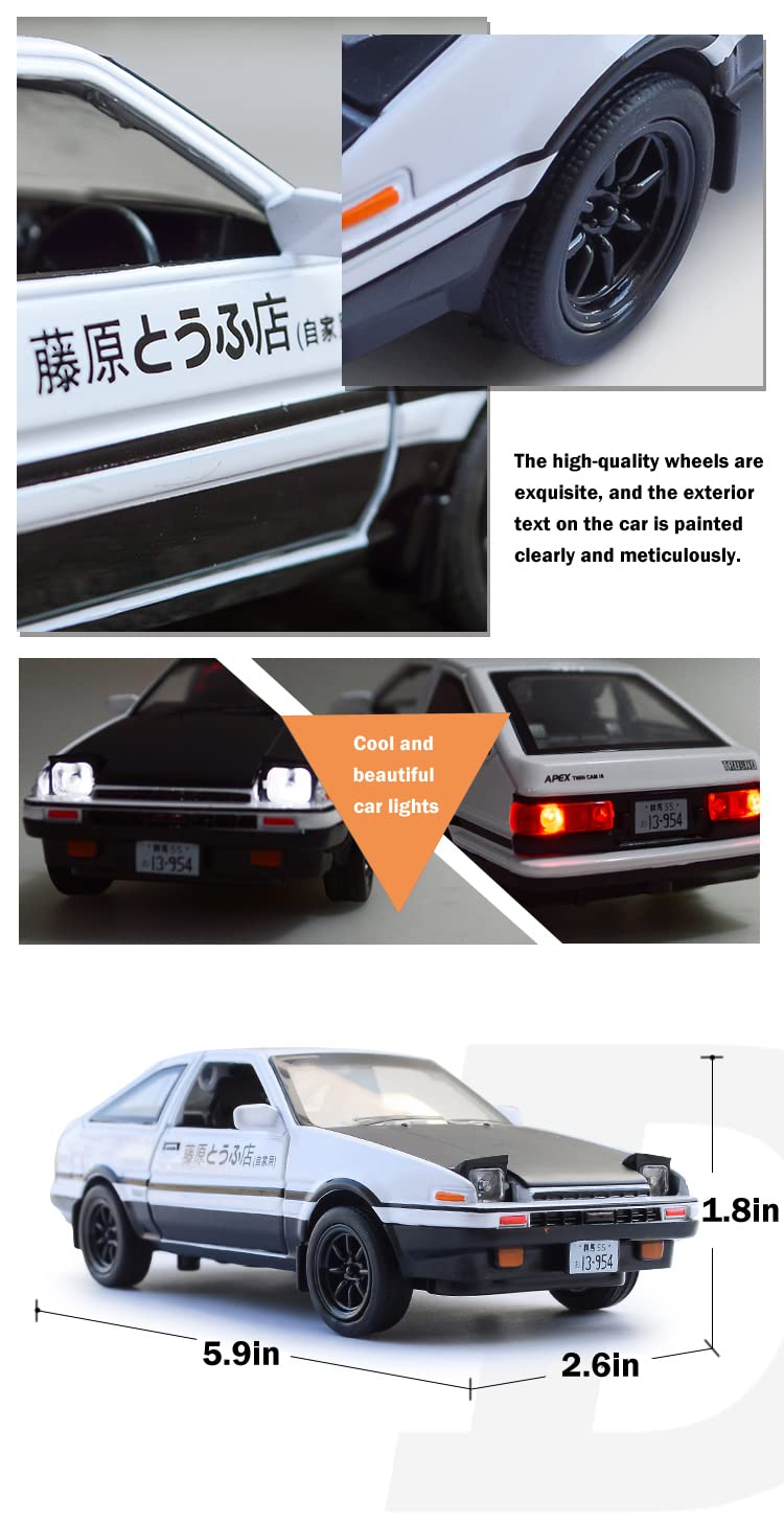 Tianmei 1:32 Initial D Trueno AE86 Alloy Diecast Car Model Toys, Kids Pull Back Metal Vehicle Toys and Adult Collection Ornaments (Black Hood AE86-White) - Image 5