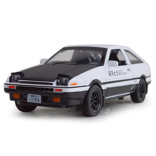 Tianmei 1:32 Initial D Trueno AE86 Alloy Diecast Car Model Toys, Kids Pull Back Metal Vehicle Toys and Adult Collection Ornaments (Black Hood AE86-White) - Image 1