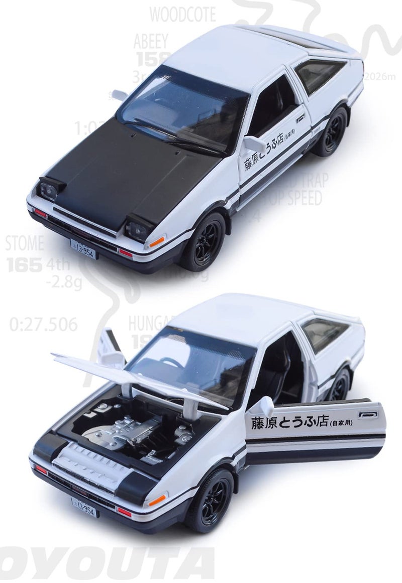 Tianmei 1:32 Initial D Trueno AE86 Alloy Diecast Car Model Toys, Kids Pull Back Metal Vehicle Toys and Adult Collection Ornaments (Black Hood AE86-White) - Image 3