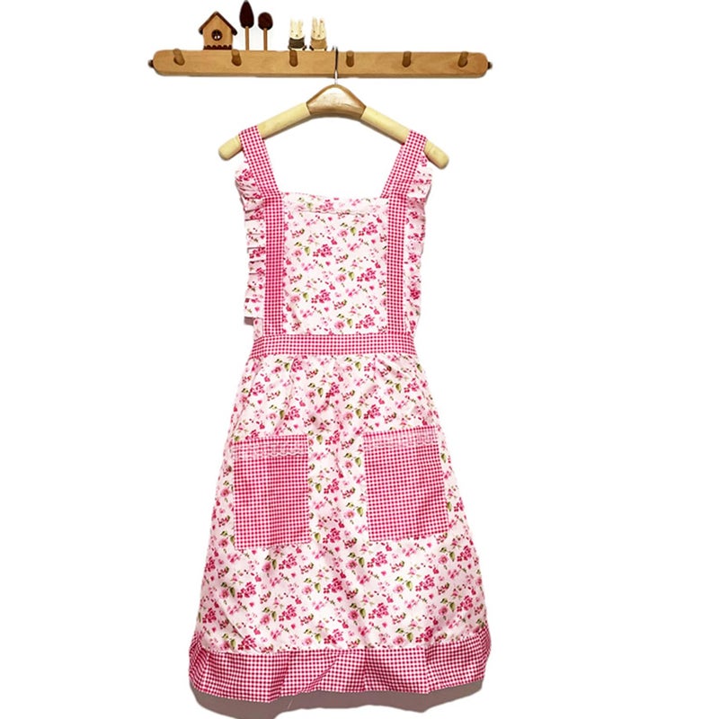 Mockery 1PCS Floral Aprons for Women with Pockets Adjustable Polyester Cookings Aprons Cute Apron Women for Kitchen Cooking BBQ Crafting - Image 1
