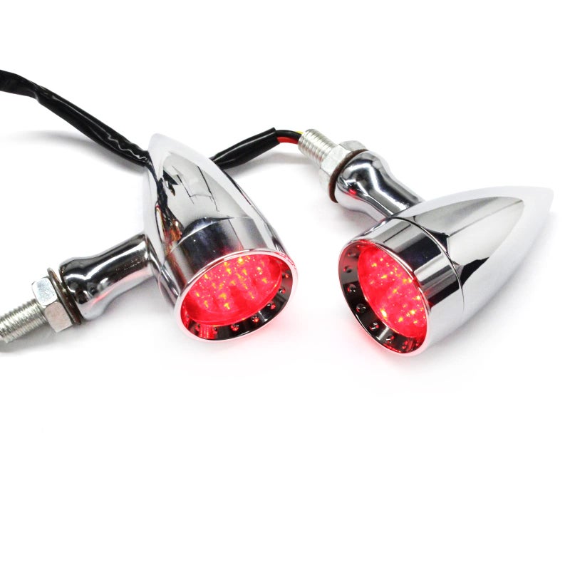 Red CNC Motorcycle Bullet LED Turn Signal Lights Blinker Indicator Front Rear Tail Light Compatible with Harley Honda Yamaha Suzuki