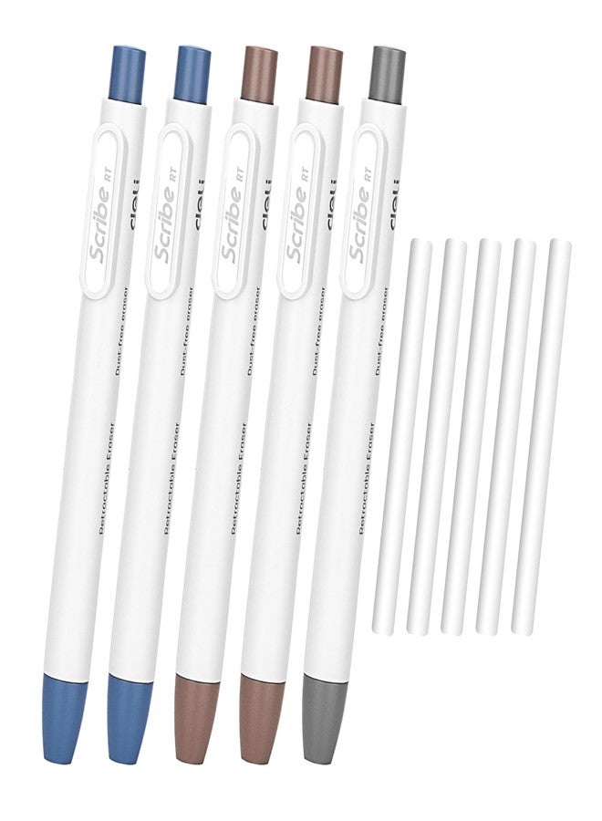 BASUNOCL 5 Pieces Retractable Eraser Pen, Pen-Style Erasers Smudge-Free & Tear-Free Precision, Retractable Design with Clip for Assorted Color - Image 1