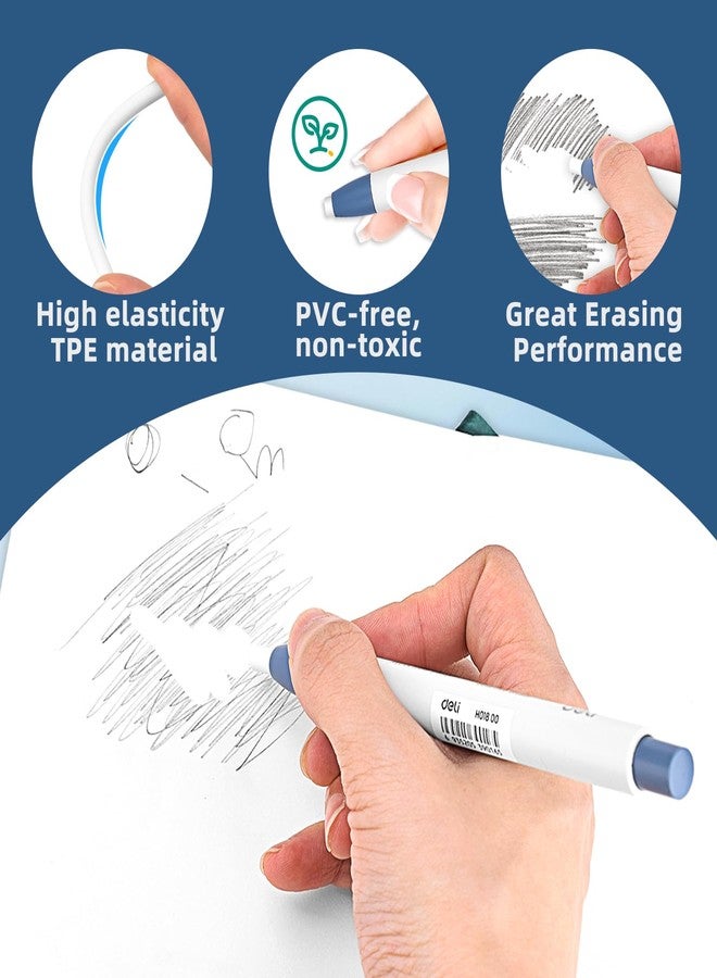 BASUNOCL 5 Pieces Retractable Eraser Pen, Pen-Style Erasers Smudge-Free & Tear-Free Precision, Retractable Design with Clip for Assorted Color - Image 2