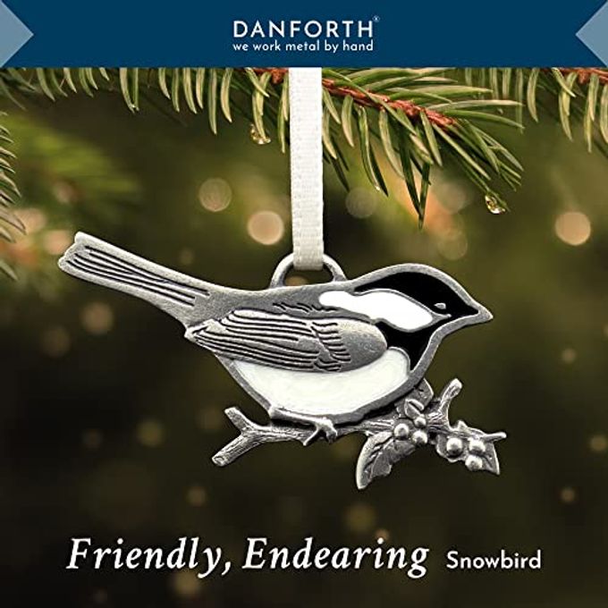 Danforth Chickadee Christmas Bird Ornament  Handcrafted Pewter Bird Ornaments for Christmas Tree  2" Wide, Made in USA - Image 5