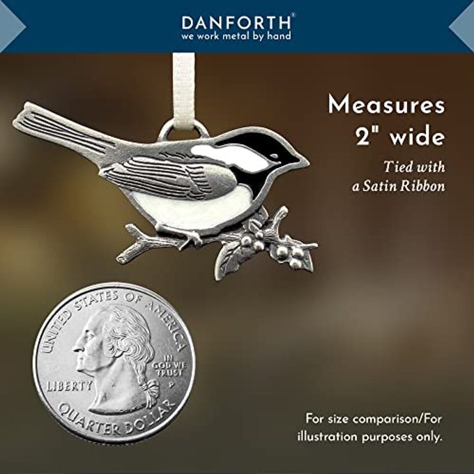 Danforth Chickadee Christmas Bird Ornament  Handcrafted Pewter Bird Ornaments for Christmas Tree  2" Wide, Made in USA - Image 3