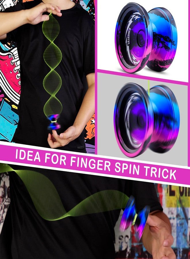 FETESNICE FS23 Finger Spin Yoyo - Professional Metal Trick Yo-yo, Responsive & Unresponsive Yo yo for Kids 8-12 & Adults, Dual Function Fingerspin Trick Yoyo with Strings & Accessories-Black Blue Pink - Image 2