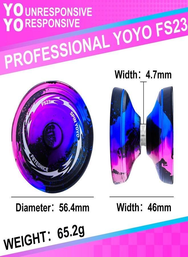 FETESNICE FS23 Finger Spin Yoyo - Professional Metal Trick Yo-yo, Responsive & Unresponsive Yo yo for Kids 8-12 & Adults, Dual Function Fingerspin Trick Yoyo with Strings & Accessories-Black Blue Pink - Image 3