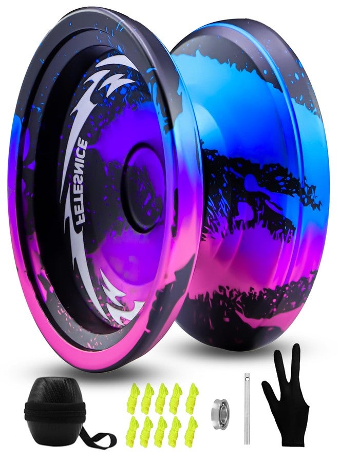 FETESNICE FS23 Finger Spin Yoyo - Professional Metal Trick Yo-yo, Responsive & Unresponsive Yo yo for Kids 8-12 & Adults, Dual Function Fingerspin Trick Yoyo with Strings & Accessories-Black Blue Pink - Image 1