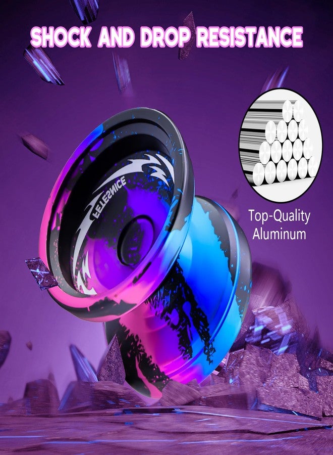 FETESNICE FS23 Finger Spin Yoyo - Professional Metal Trick Yo-yo, Responsive & Unresponsive Yo yo for Kids 8-12 & Adults, Dual Function Fingerspin Trick Yoyo with Strings & Accessories-Black Blue Pink - Image 4