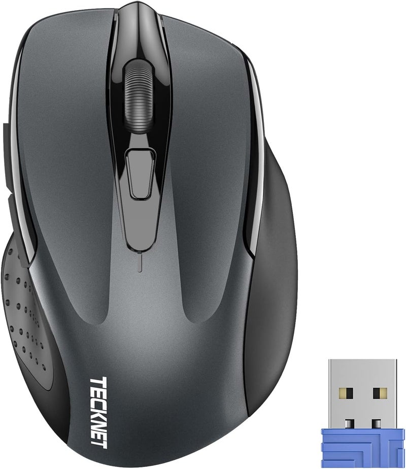 TECKNET Wireless Mouse Silent 4800 DPI Computer USB A & Bluetooth Mouse 6 Buttons, Wide Compatibility - Dark Grey - Image 1