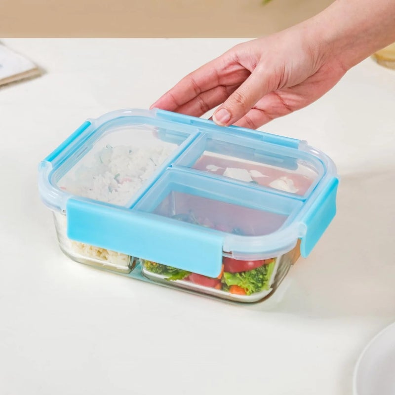 black sparrow 3 Compartment Thermal Insulated Bento Lunch Box with Spoon for KidsAdult Plastic Snacks Tiffin Box for School Office Picnic Tour Trip Leak Proof Meal Box - Image 1