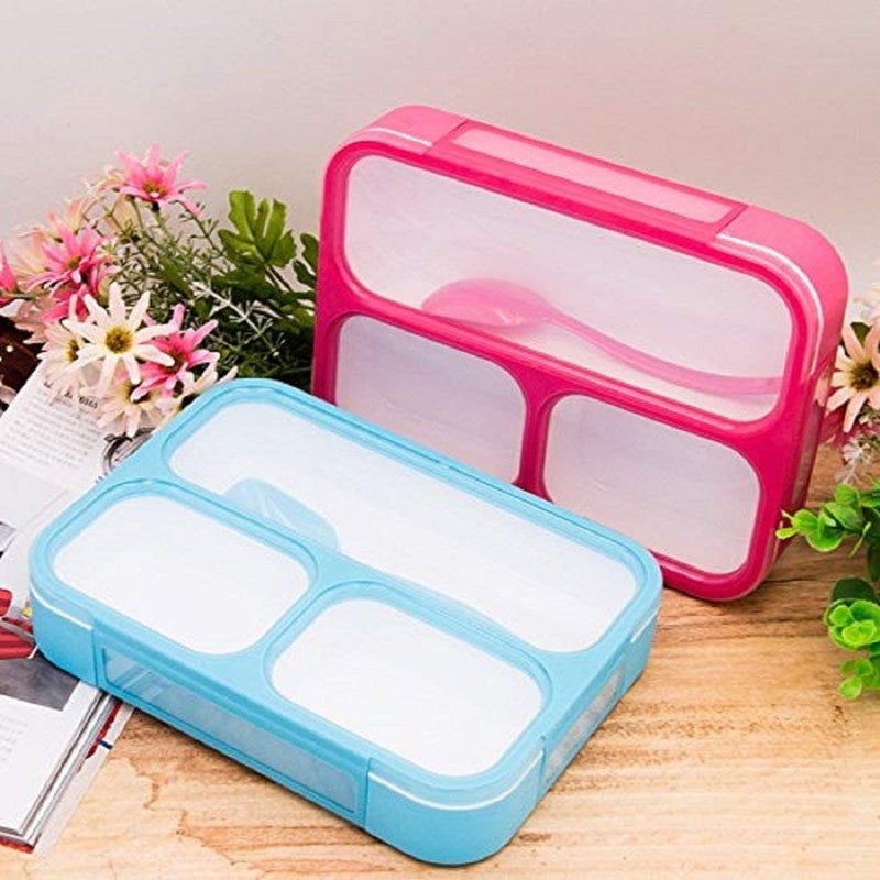 black sparrow 3 Compartment Thermal Insulated Bento Lunch Box with Spoon for KidsAdult Plastic Snacks Tiffin Box for School Office Picnic Tour Trip Leak Proof Meal Box - Image 2