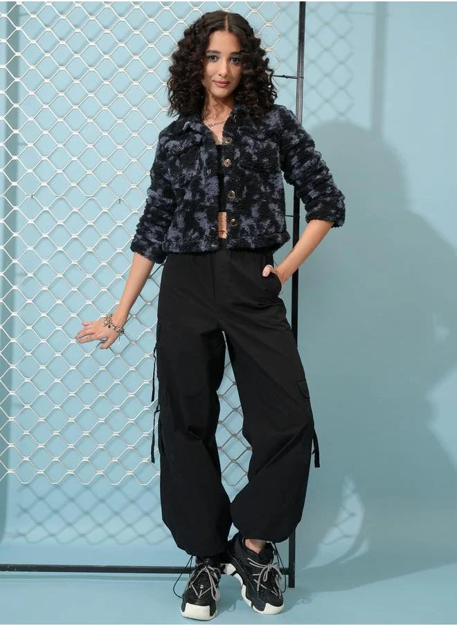 Tokyo Talkies Abstract Print Button Detail Collared Jacket by Styli