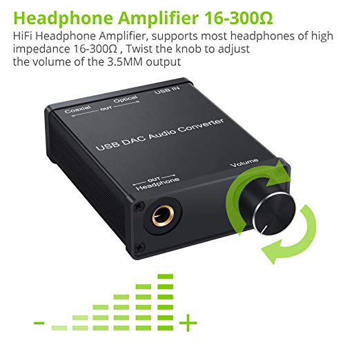 LiNKFOR USB DAC and Headphone Amplifier, Coaxial/Optical/6.35mm Headphone Output, USB to Coaxial S/PDIF Digital to Analog Converter Comaptible with Windows XP 7 10 and Mac PS4 PS3 - Image 3