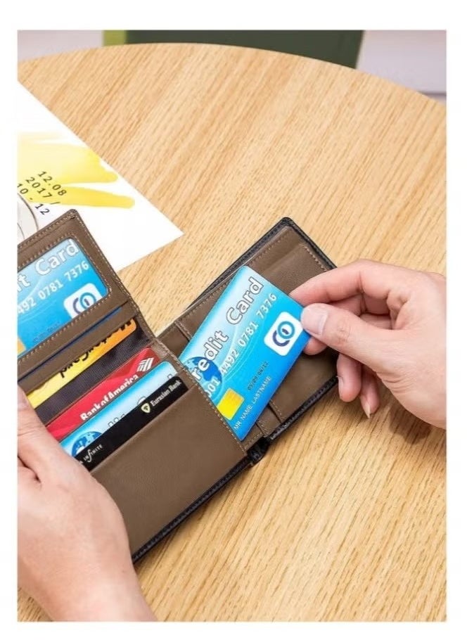 ماركة غير محددة - محفظة الرجال الجلدية مع جيب العملة المعدنية ، RFID يمنع محفظة بطاقة الائتمان النحيفة Bifold مع نافذة معرف - Image 1