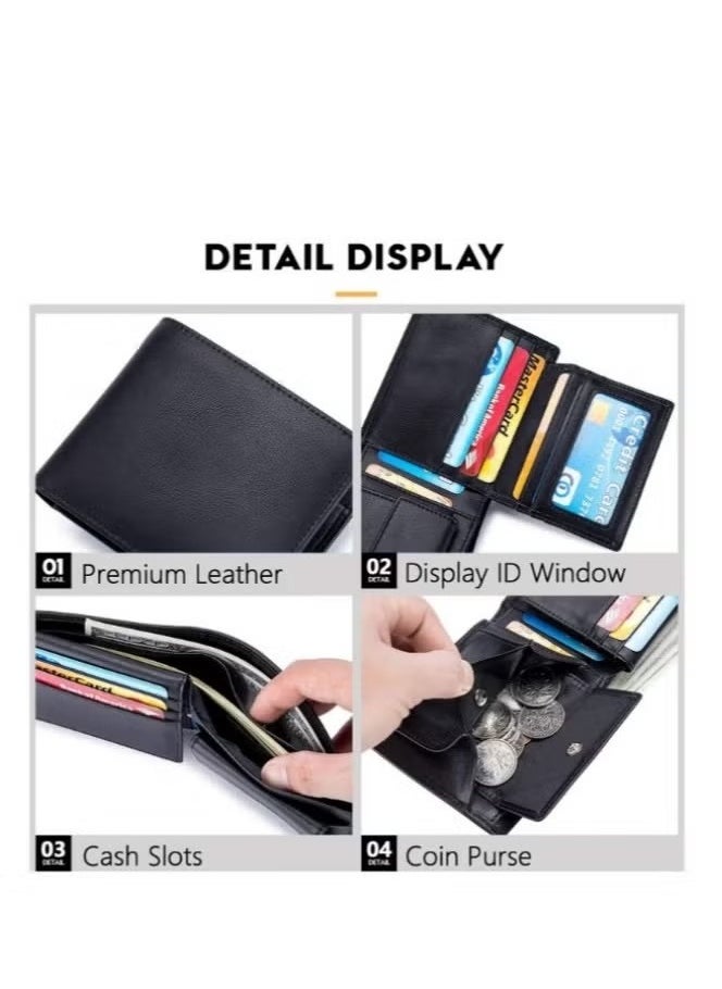 ماركة غير محددة - محفظة الرجال الجلدية مع جيب العملة المعدنية ، RFID يمنع محفظة بطاقة الائتمان النحيفة Bifold مع نافذة معرف - Image 1