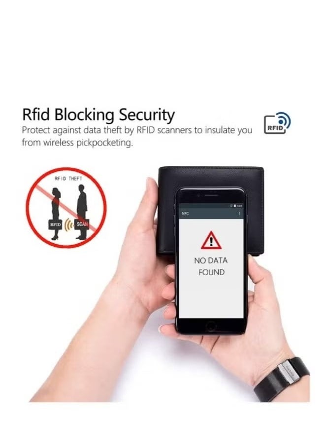 ماركة غير محددة - محفظة الرجال الجلدية مع جيب العملة المعدنية ، RFID يمنع محفظة بطاقة الائتمان النحيفة Bifold مع نافذة معرف - Image 1