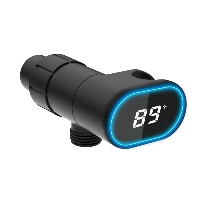 Hibbent Upgraded Metal Shower Head Holder with LED Display Shower Thermometer Adjustable Shower Arm Mount for Handheld Shower Head Universal Shower Head Bracket Solid Brass Pivot Ball Matte Black - Image 2