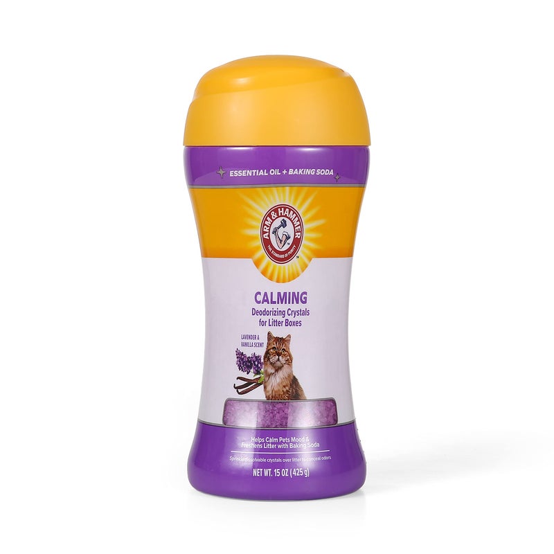 Arm & Hammer Cat Crystal Deodorizer for Kitty Litter Box - Calming Lavender & Vanilla Scented Cat Litter Smell Eliminator - Crystal Odor Control for Cats Mess Cleanup - Pet Home Supplies, 15 Oz - Image 1