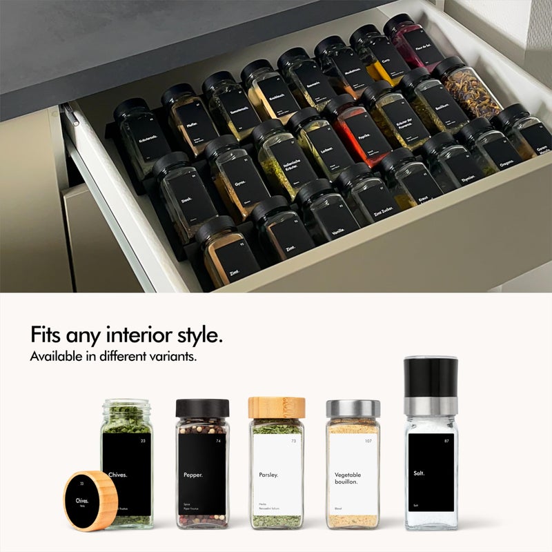 KIVY Glass Spice jars with Label & Shaker Lids [24x 4oz] Airtight Seasoning Containers for Cabinet & Drawer - Empty Spice Bottles - Spice containers with labels - Black spice jars with black lids - Image 5