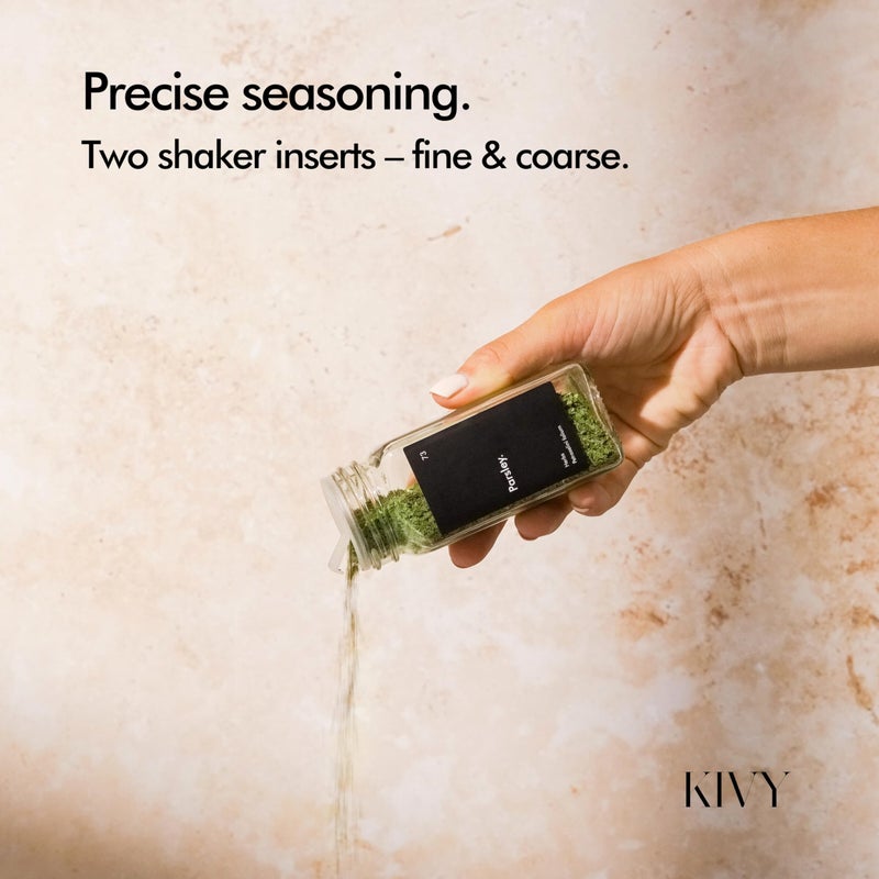 KIVY Glass Spice jars with Label & Shaker Lids [24x 4oz] Airtight Seasoning Containers for Cabinet & Drawer - Empty Spice Bottles - Spice containers with labels - Black spice jars with black lids - Image 4