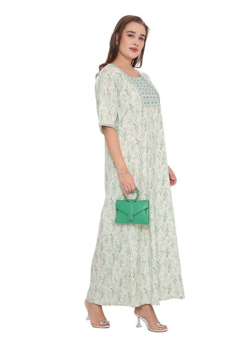 HANA & SARA NEW SHORT SLEEVE PRINTED LONG ARABIC KAFTAN JALABIYA DRESSES  - Image 1