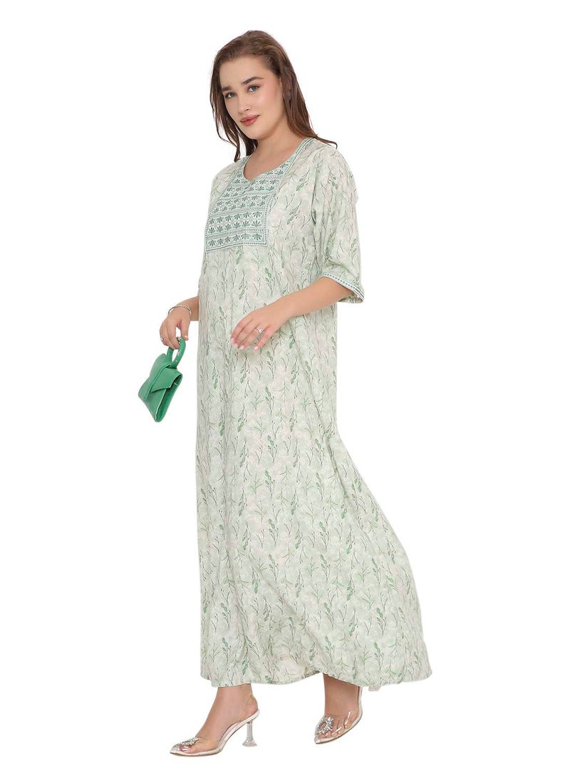 HANA & SARA NEW SHORT SLEEVE PRINTED LONG ARABIC KAFTAN JALABIYA DRESSES  - Image 4